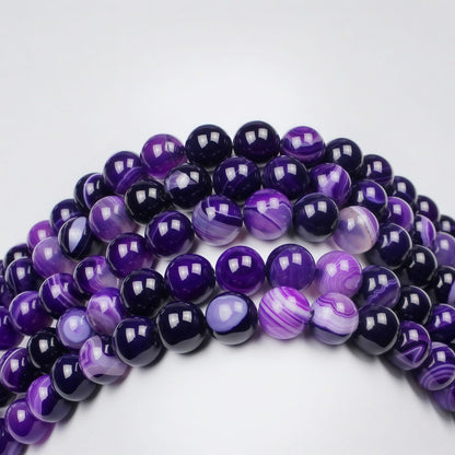 MJDCB Natural Stone Beads Purple Striped Agate Round Loose Beads for Jewelry Making DIY Bracelet Necklace (6mm)