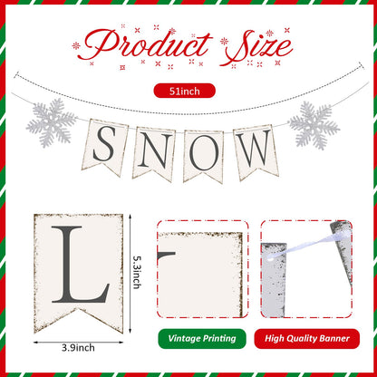 Moukeren Let It Snow Snowflake Banner Snowflakes Winter Wonderland Decor Glitter Winter Snowflake Garland Banner for Christmas Holiday Party Decorations New Year Festive Party Supplies
