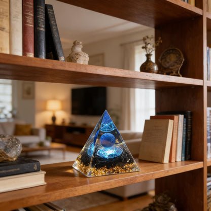 Orgone Pyramid, Small Healing Crystal Pyramid Porstive Energy Generator, for Reduce Stress, Balance Chakra, Meditation, Attract Luck, Accumulate Wealth&Health (Blue)