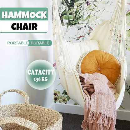 Hammock Chair Hanging Rope Swing Seat for Indoor Outdoor, Sturdy Cotton Weave Hammock Swing, Max 300Lbs Hanging Hammock Chair (Pole and Pillows NOT Included, Gray)