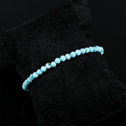 CRYSTALIS 4mm+ Natural Larimar Pectolite Beads Slider Bolo Bracelet, Beaded Crystals, Chakra Healing Stones, Delightful Womens Gemstone Jewelry, 925 Sterling Silver 10 inch