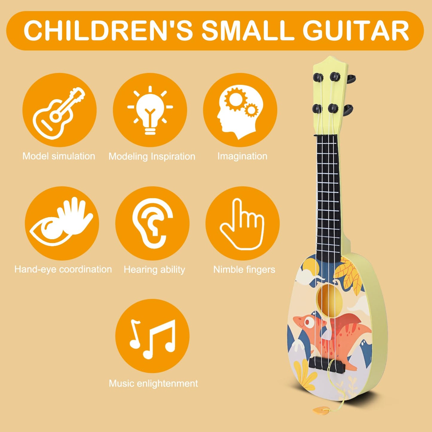 YOLOPLUS+ Kids Toy Ukulele, Kids Guitar Musical Toy,17 Inch 4 Steel Strings, with Pick, Play Early Educational Learning Musical Instrument Gift for Preschool Children (Yellow)