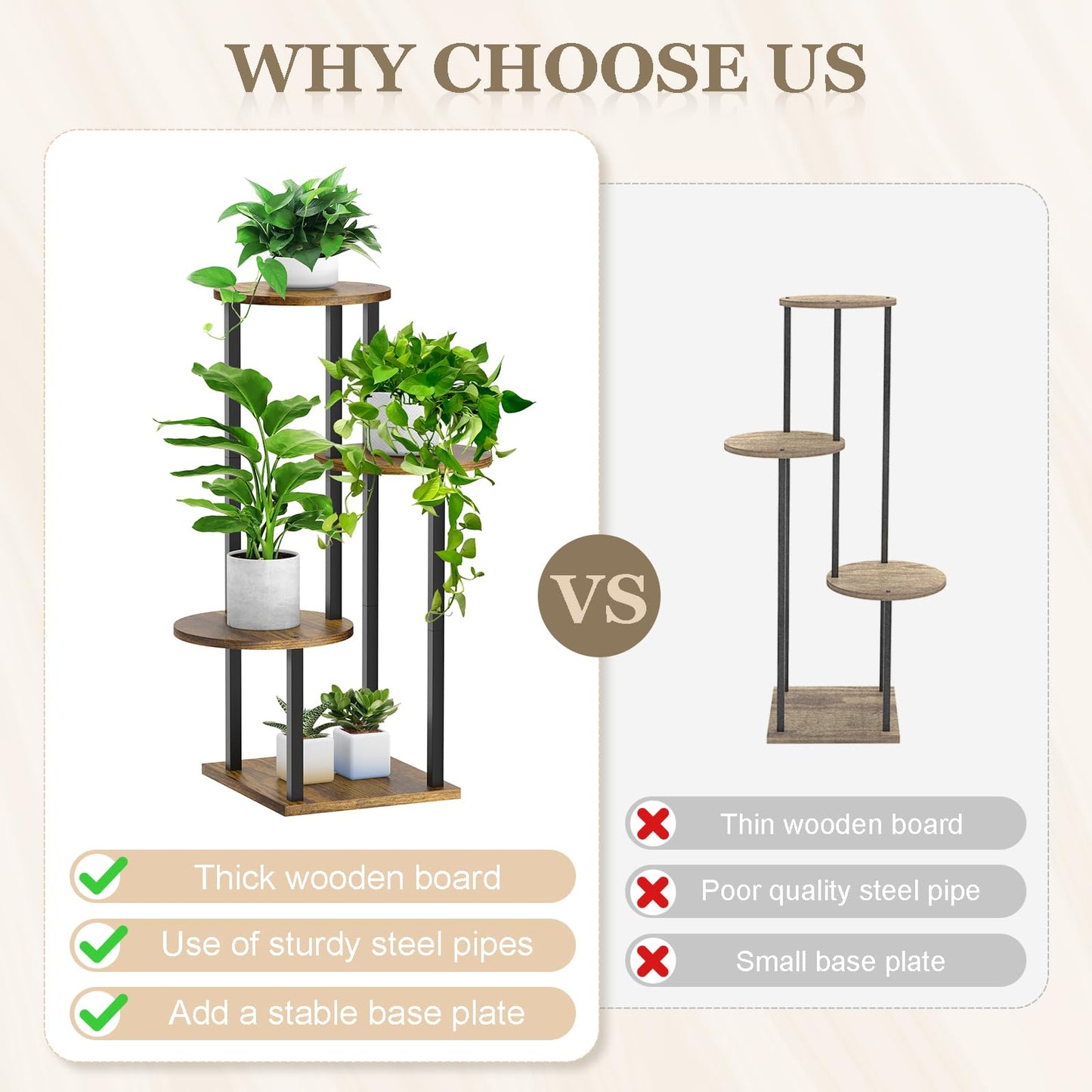 SMFANLIN 4 Tier Plant Stand Indoor, Metal Wooden Tall Plant Shelf Flower Pot Stand for Multiple Plants, Corner Flower Holder Plant Display Rack for Living Room Balcony Patio Garden (Rustic Brown)