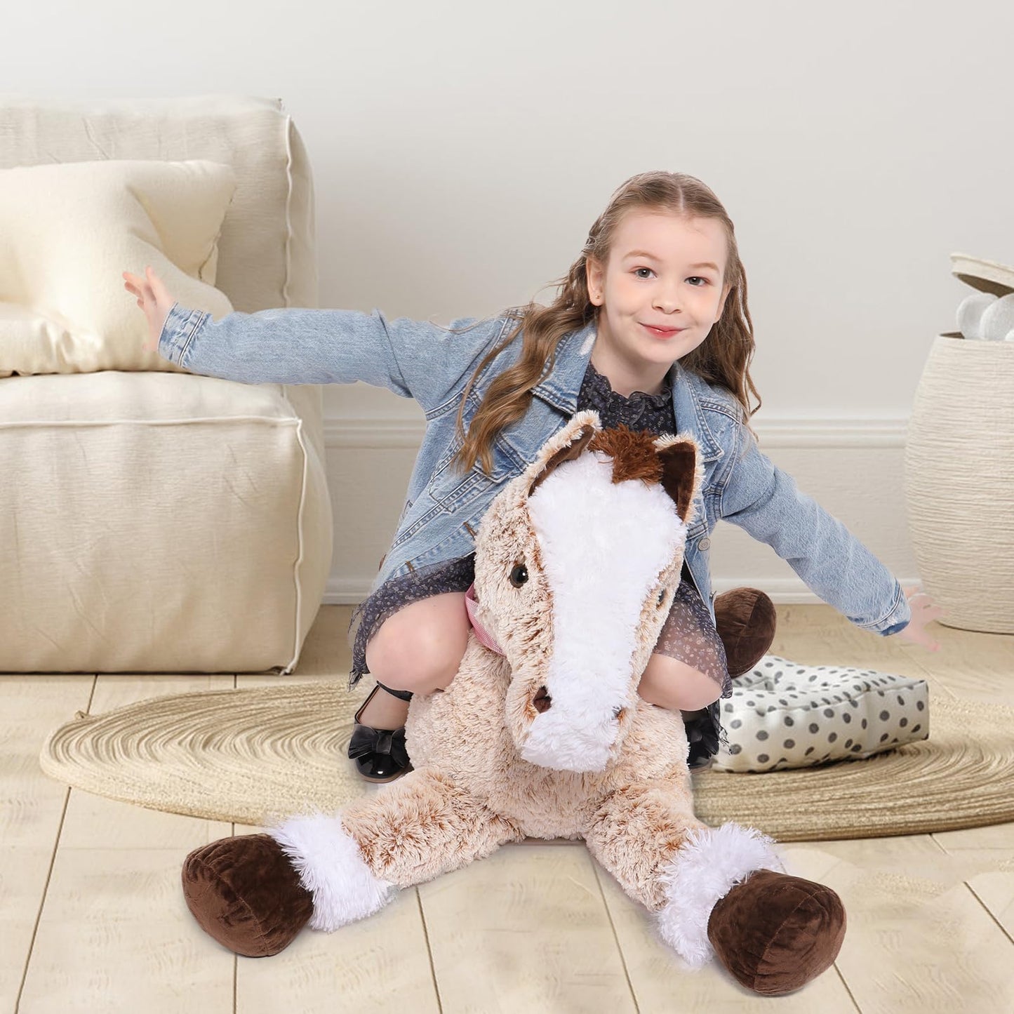 Tezituor 3ft Large Realistic Horse Stuffed Animal, 35.4 Inches Big Stuffed Pony Plush Toys for Ridding, Hugging Soft Horse Plush Theme Body Pillow Christmas Birthday Gift for Boys Girls