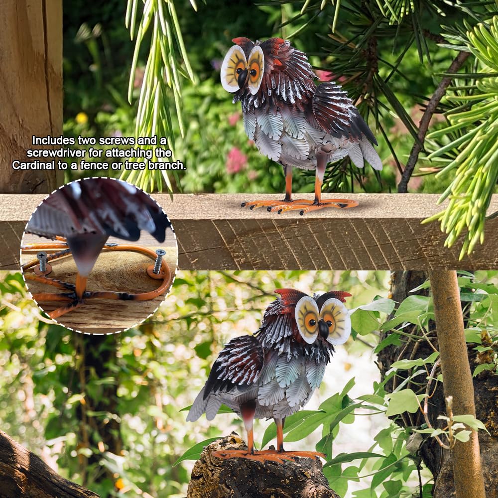hogardeck Owl Garden Decor Outdoor Statues, Large Metal Bird Standing Yard Art, Lawn Sculptures Ornaments for Outside Patio Pond Backyard, Holiday Sympathy Gifts for Grandma Mom