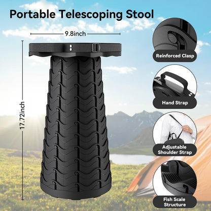 Guioiby 2025 Upgraded Portable Folding Stool, Collapsible Stool, Telescoping Camping Stool with Max Load Capacity 485lbs, Square Retractable Seat for Camping Gardening Fishing Hiking BBQ[Black]