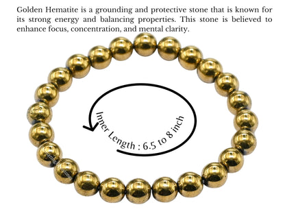 Amazing Gemstone Crystal Bracelet for Women Men's Gifts - Protection Healing Crystal Bracelet - 8mm Gemstone Beaded Stretchable Bracelet Pulseras Para Hombres Mujer Stocking Stuffers Mothers Day Gift (Golden Hematite)