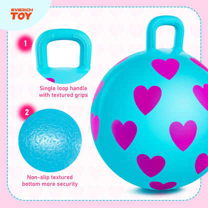EVERICH TOY 2-Pack Hopper Ball for Kids, 15In Bouncy Ball with Handle, Full Heart Girls Toys for Indoor Outdoor Active Play, Great Balance Hopping Toys Gifts for 3 4 5 6 Yr Old Girls Boys
