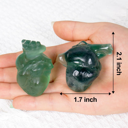 QLRSUXN Fluorite Heart Crystal Figurines, 2.1 Inch Crystal Heart Love Statue for Home Decor, Meditation and Stress Relief, Hand Carved Natural Healing Stone Cardiac Sculpture Spiritual Gift for Women