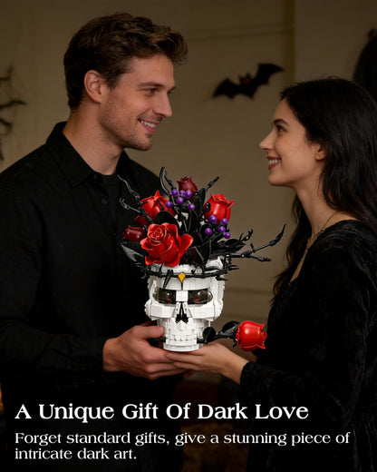 Gothic Skull Rose Building Set for Adults, Skull Home Decor for Table Shelf Centerpiece, Compatible with Lego Skull Flowers Horror Set, Halloween & Valentine's Day Gift for Teens Adult