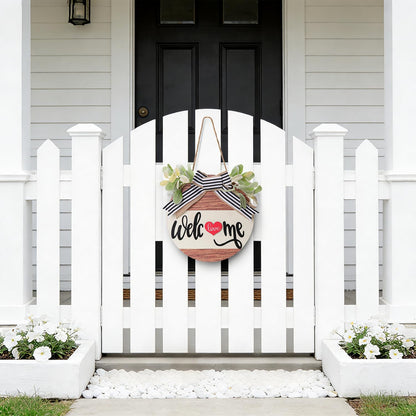 WSTPUPU Interchangeable Seasonal Welcome Sign Front Door Decoration Rustic Round Wood Wreaths for Spring Summer Fall Winter Holidays and Valentine's Day