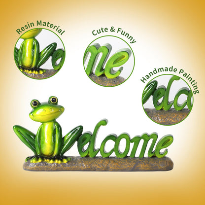 feliend Frog Welcome Statue Outdoor,Resin Creative Decoration,Garden Entryway Decor,Cute Personalized Home Front Porch