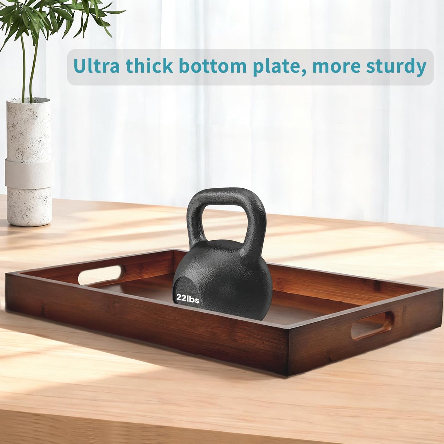 Bamboo Wood Serving Tray with Handles(14.96x10.24x1.57 inches) – Elegant Decorative Platter for Breakfast in Bed, Lunch, Dinner, Appetizers, BBQ, Parties & More – Perfect for Couch and Drawing Room.