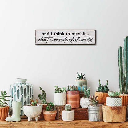 And I Think To Myself What A Wonderful World Sign, Retro Metal Tin Sign, Farmhouse Family Wall Decor, Wall Art Decor Iron Poster, For Home Living Room Bedroom 15.8x4 Inch