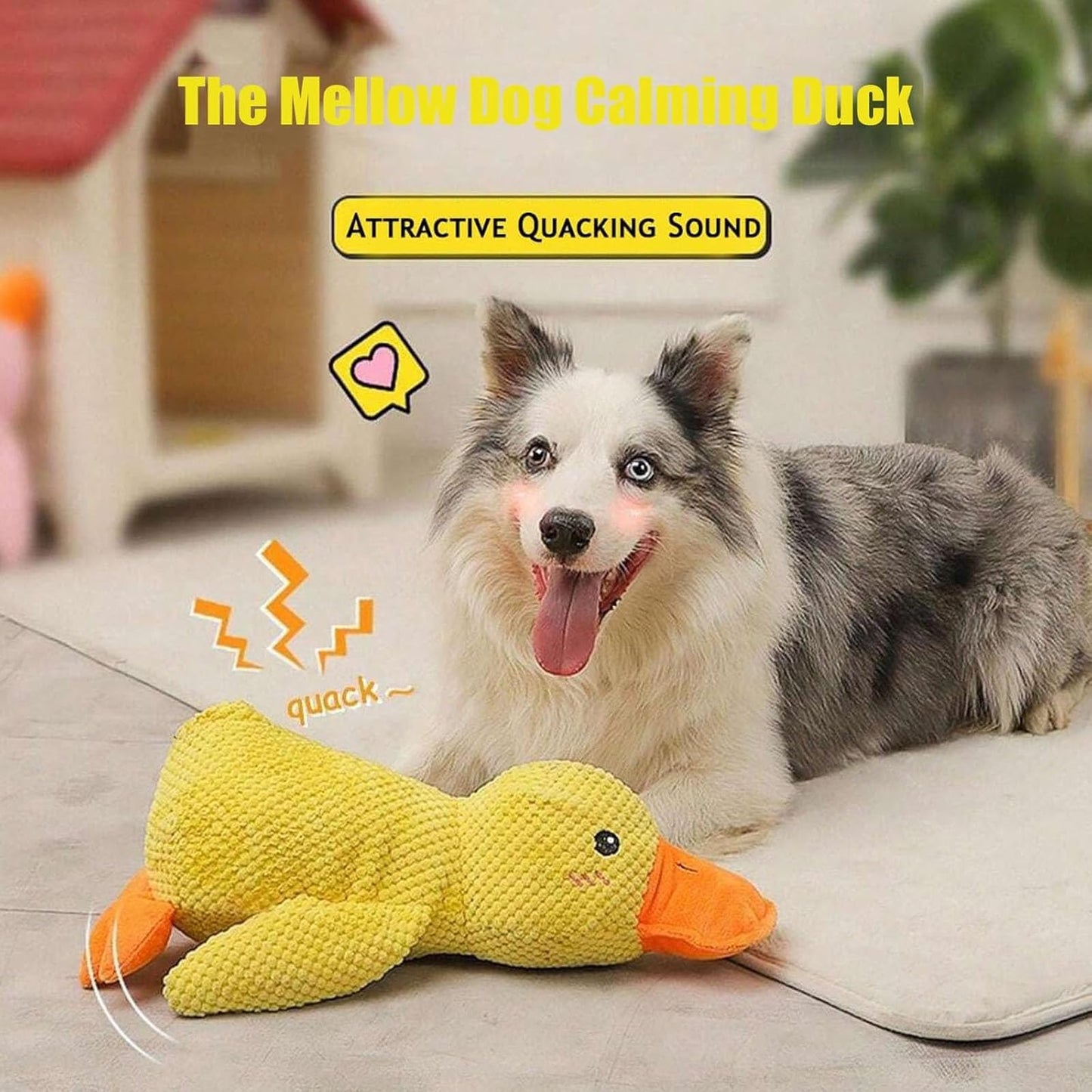 The Mellow Ducks Calming Pillow, Mellow Dog Calming Duck, 2025 New Yellow Duck Dog Toy, Dogs Ducks Toy with Quacking Sound for Indoor Dogs