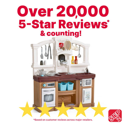 Step2 Fun with Friends Kids Kitchen Playset, Indoor/Outdoor Kitchenette, Interactive Play with Lights and Sounds, Durable Plastic, Includes 25 Piece Toy Accessories, Toddlers 2+ Years Old, Tan