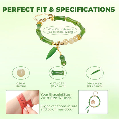Natural Jade Beaded Bracelet for Women, Handmade Green Gemstone Adjustable Bracelet with Bamboo Leaf Charm, Minimalist Lucky Jade Jewelry, Handmade Wrist Bracelet Gift for Her, Includes Gift Box