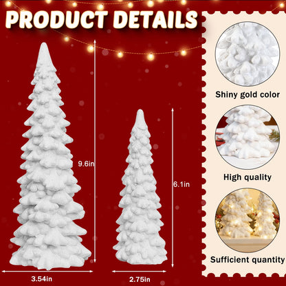 Set of 2 White Glitter Resin Trees,Small Pine Tree Figurines Decorative Christmas Trees Tabletop Centerpieces Decor for Christmas,Xmas,Holiday,9.6'' / 6.1''