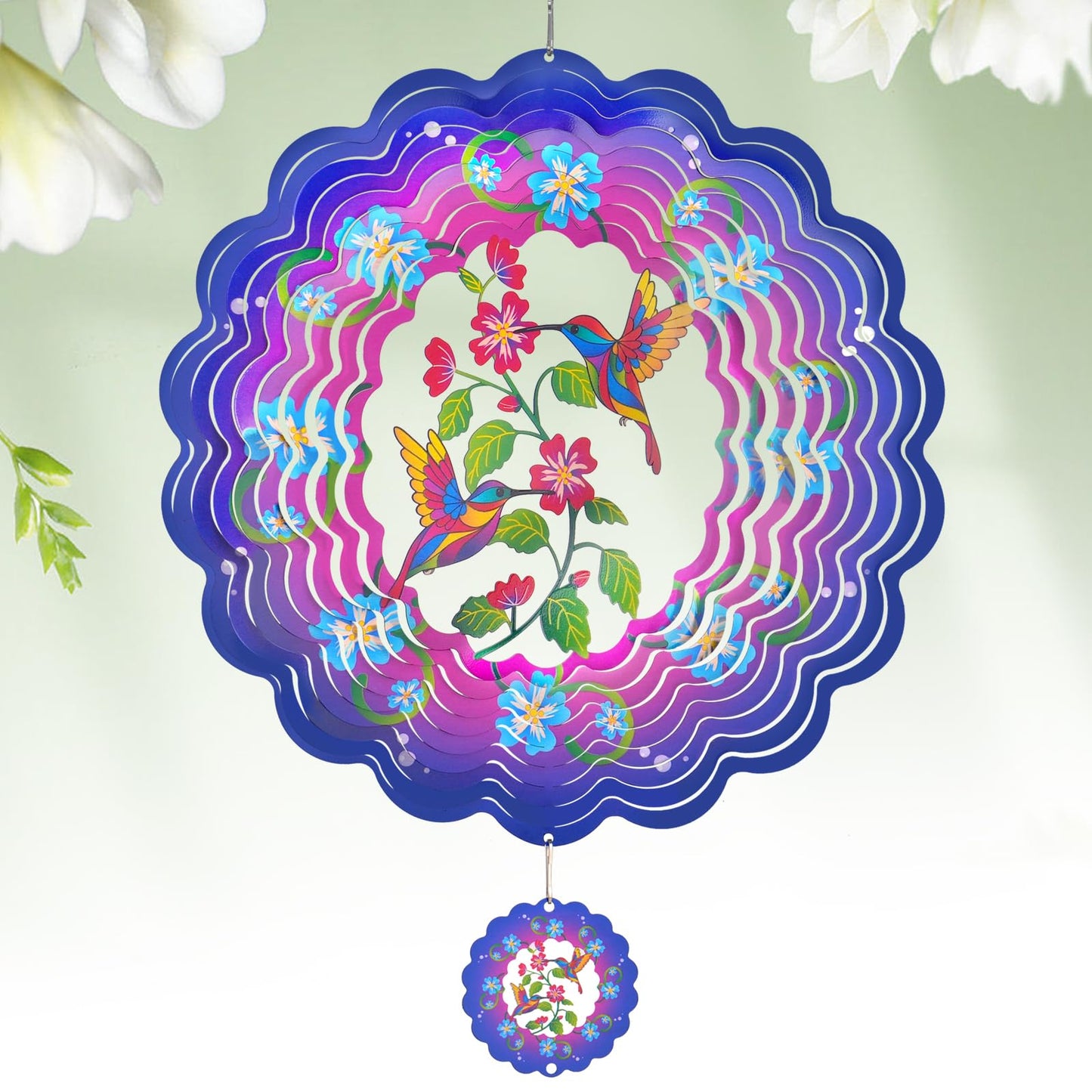 Wind Spinners - 12 Inches Large Hummingbird Wind Sculptures, 3D Reflective Metal Wind Spinner for Yard and Garden, Hummingbird Gifts for Daughter, Mom, Grandma's Birthday, Purple