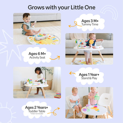 Move2Play 4-in-1 Baby Activity Center | Montessori-Inspired Design | 8 Interactive Toys | Tummy Time, Exersaucer & Toddler Table | Shower Gift | Essential | Must Have for 3, 6, 12 Month Old (Sun)