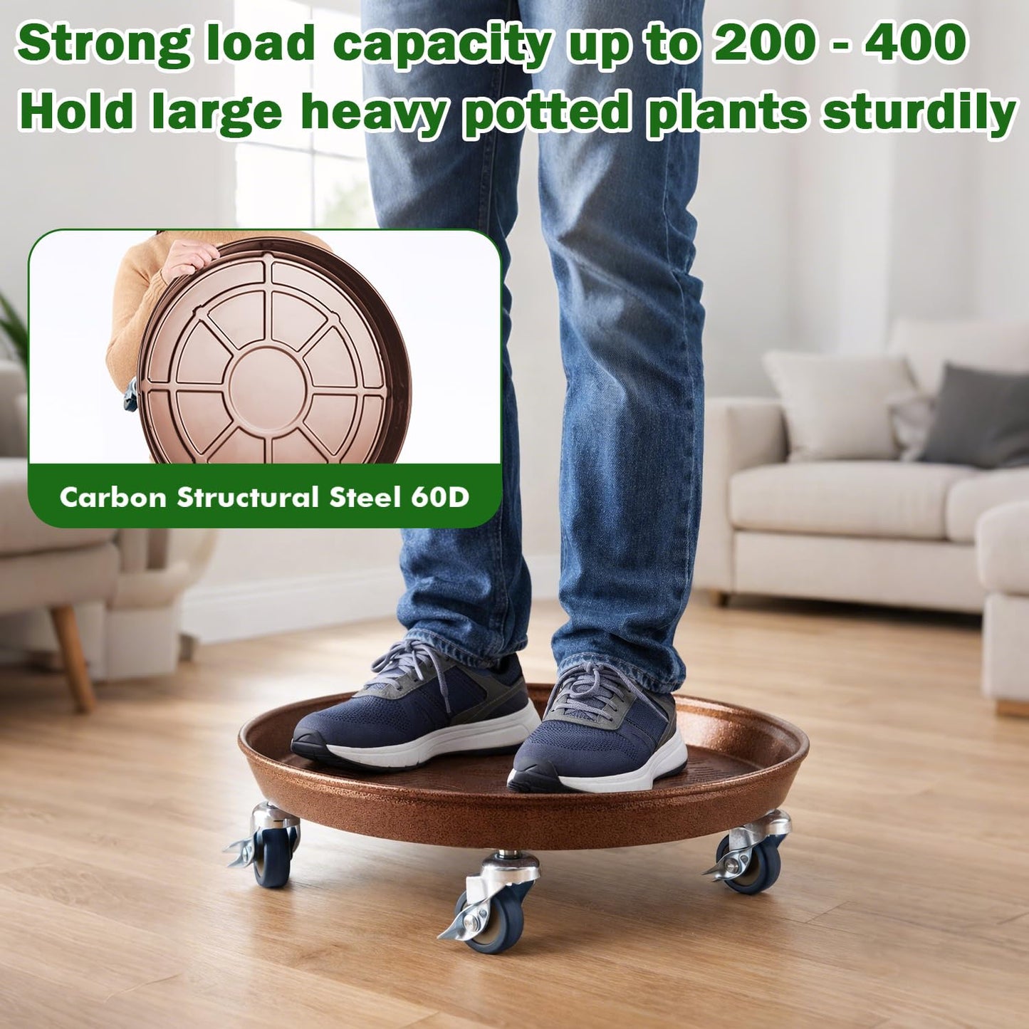 3 Packs Metal Plant Caddy with Wheels 13" Rolling Plant Stand Heavy Duty Plant Dolly with Casters for Indoor and Outdoor Large Planter Casters Potted Plant Mover,Copper