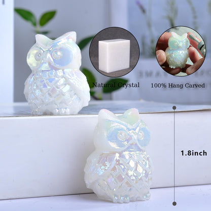 Ytbeoxk 1.9 Inch White Jade Owl Statue Owl Figurine Home Decor, Healing Crystal Cute Decor Figurines,Sculpture Hand-Carved Gemstones,Bedroom Office Spiritual Gift, Owl Gifts for Women Men