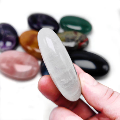 BEAUSIOO Healing Crystals for Meditation & Stress Relief, 2.4" Quartz Palm Stone for Anxiety Relief, Polished Pocket Stone with Gift Box