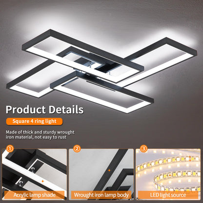 Shine LUEST Modern LED Ceiling Lights for Bedroom 26" Dimmable Square Ceiling Lights for Living Room with Remote Control Black Bedroom Light Fixture for Kitchen,Bathroom,Balcony