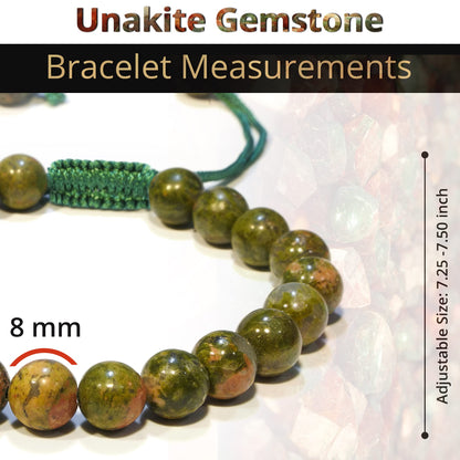 ANAYA AGATE Healing Crystal Bracelet – Chic Gemstone Bracelet for Men and Women – 8mm Round Bead Bracelets for Spiritual Healing, Protection, Positive Energy - Unakite