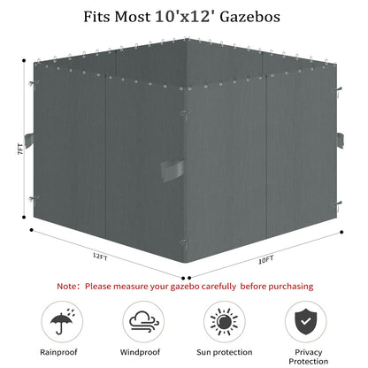 Bstge 10'x12' Gazebo Curtains Outdoor Waterproof, 4-Panels Sidewalls with Zipper, Universal Replacement for Patio Privacy Screen(Only Curtains)