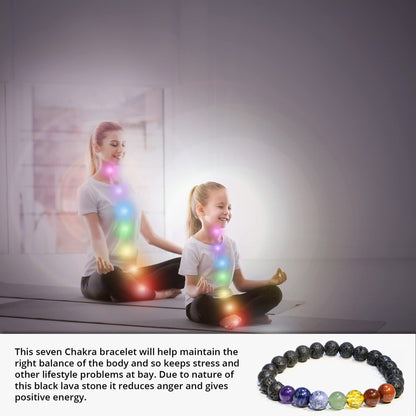 ANAYA AGATE Lava Rock 7 Chakra Bracelet, Natural Healing Crystal Bracelet for Women and Men, 8mm Round Beaded Bracelet for Spiritual , Protection, Positive Energy, Elastic Adjustable Size Gemstone Bead Bracelet