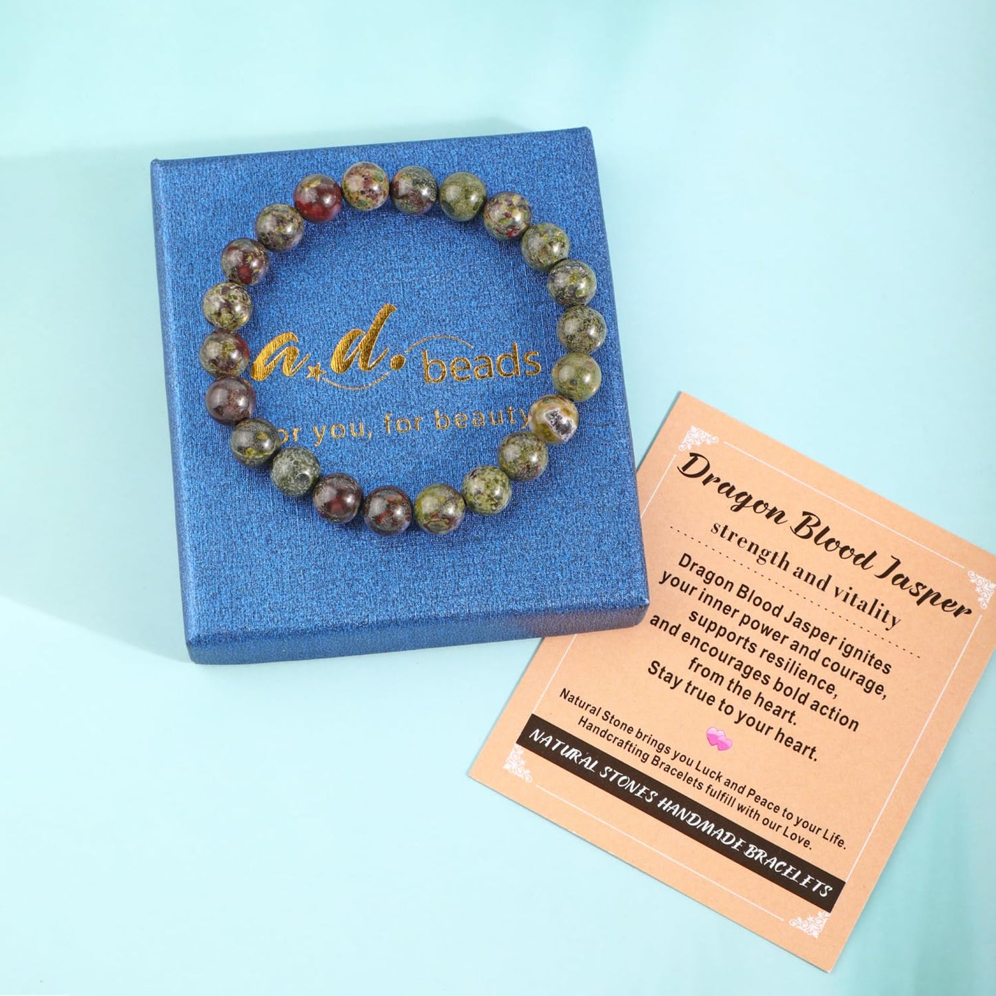AD Beads 4mm Handmade Dragon Blood Jasper Elastic Bracelet – Natural Gemstone for Strength and Vitality – Meditation, Yoga, Healing and Energy Gift for Men Women