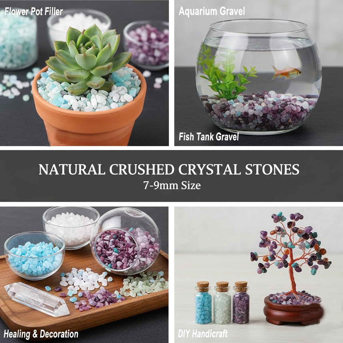 Natural Amethyst Tumbled Chips Crushed Crystal Stone, 7-9mm Polished Healing Crystal Chips Healing Reiki Crystal Jewelry Making Home Decoration
