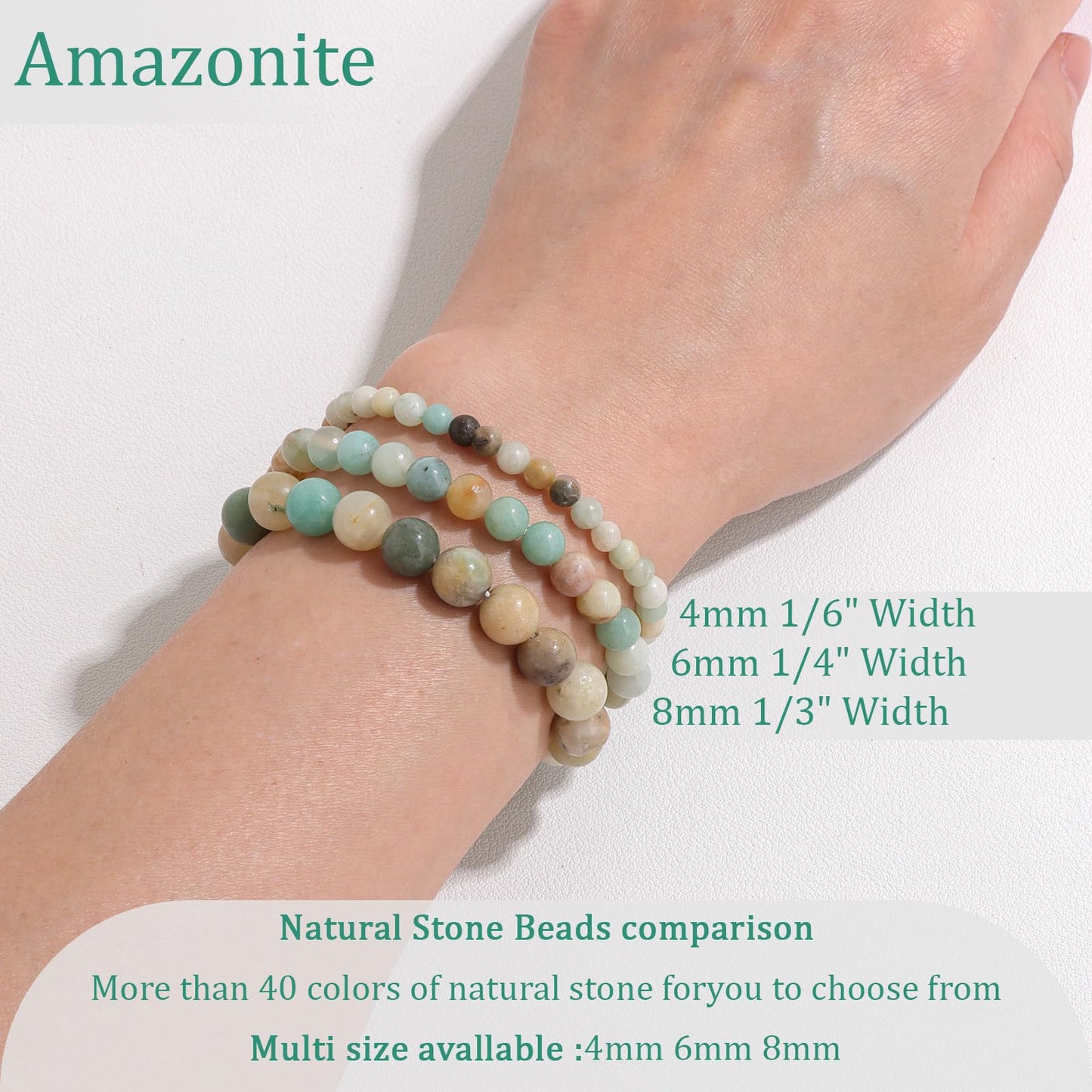 Vinswet Healing Crystal Bracelets for Women Men 8mm Amazonite Natural Stone Beaded Stretch Bracelet Handmade Gemstone Reiki Spiritual Jewelry Gifts
