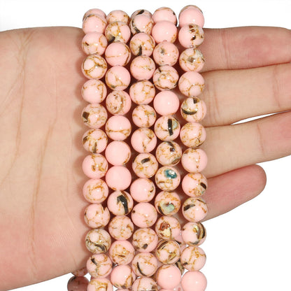 Yochus 45pcs Pink Shell Turquoise Beads，8mm Natural Stone Round Loose Beads for Jewelry Making Earring Necklace DIY Crafts