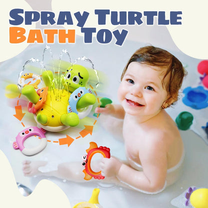 Sizobi Baby Bath Toys, Rechargeable Turtle Bath Toy Sprinkler for Toddler with 5 Rings, Bathtub Fountain Spray Toy,Pool Water Bath Toys for Kids Ages 1-3, Boys Outdoor Water Table Toy Birthday Gifts