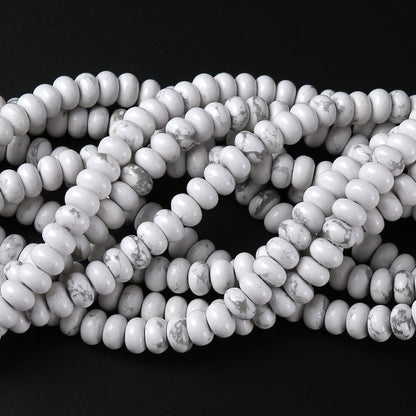 76pcs 5x8mm Natural Stone White Howlite Turquoise Rondelle Spacer Loose Beads Abacus Disk Stone Round Loose Gemstone Beads for Jewelry Making DIY Bracelet Necklace