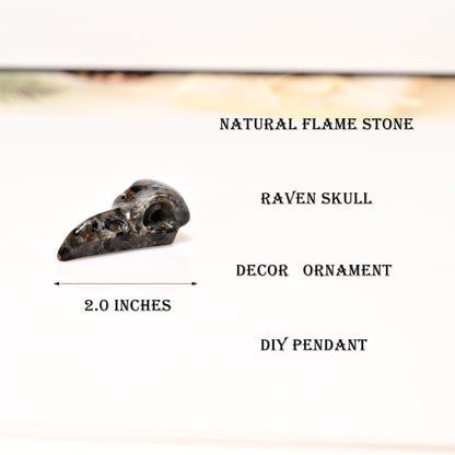 DZJXBZhu Flame Stone Raven Skull Figurine Crystal Healing Stone Spiritual Meditation Pocket Figurine Natural Gemston Hand Carved Polished Home Room Office Desk Decoration Gift Collect