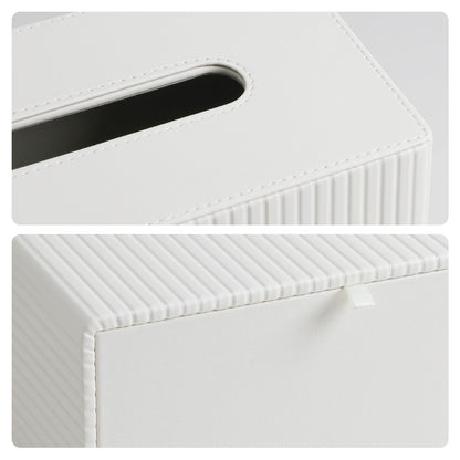 MEIBOOCH PU Leather Tissue Box Cover for up to 3.9" High Boxes, Rectangle Tissue Box Holder for Bathroom Bedroom Living Room Office (Ivory)