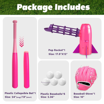 NIBBaNACAL Kids Baseball Pitching Machine, Pop-Up Baseball Popper for Hitting Practice, Auto Pop & Pitch Trainer Set with Bat, Balls & Glove, Backyard T-Ball Toy, Ages 5-10