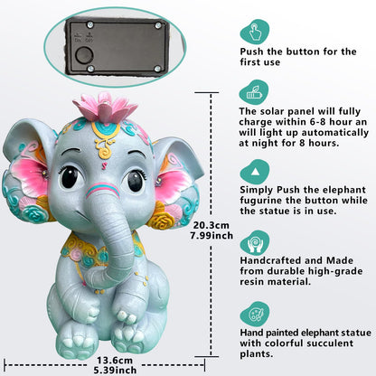 Sgreatiny Solar Garden Elephant Statue with 4 LED Lights, Outdoor Lawn Decor for Patio, Yard, Balcony, Waterproof Resin Ornament, Ideal Gift for Mom, Grandma, Women (Housewarming, Birthday, Christmas)