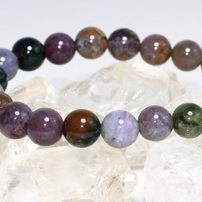 DAZCOLO 8mm Natural Gemstone Stretch Bracelet, Handmade Unisex Crystal Bracelets for Meditation, Yoga, Spiritual Healing & Positive Energy (Moss Agate)