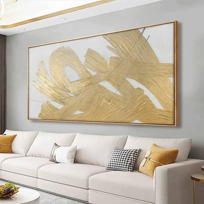 Large Gold Wall Art Abstract Canvas Wall Decor Framed Arts Pictures Modern Artwork Hand Drawn Paintings 36"x70"