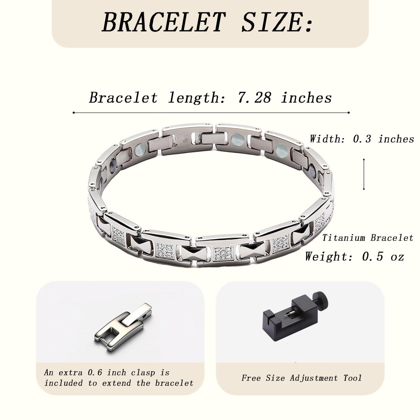 KYOSI Womens Titanium Magnetic Bracelet with Cubic Zirconia Accents, Magnet Bracelets for Women, Elegant Jewelry Gift for Everyday Wear