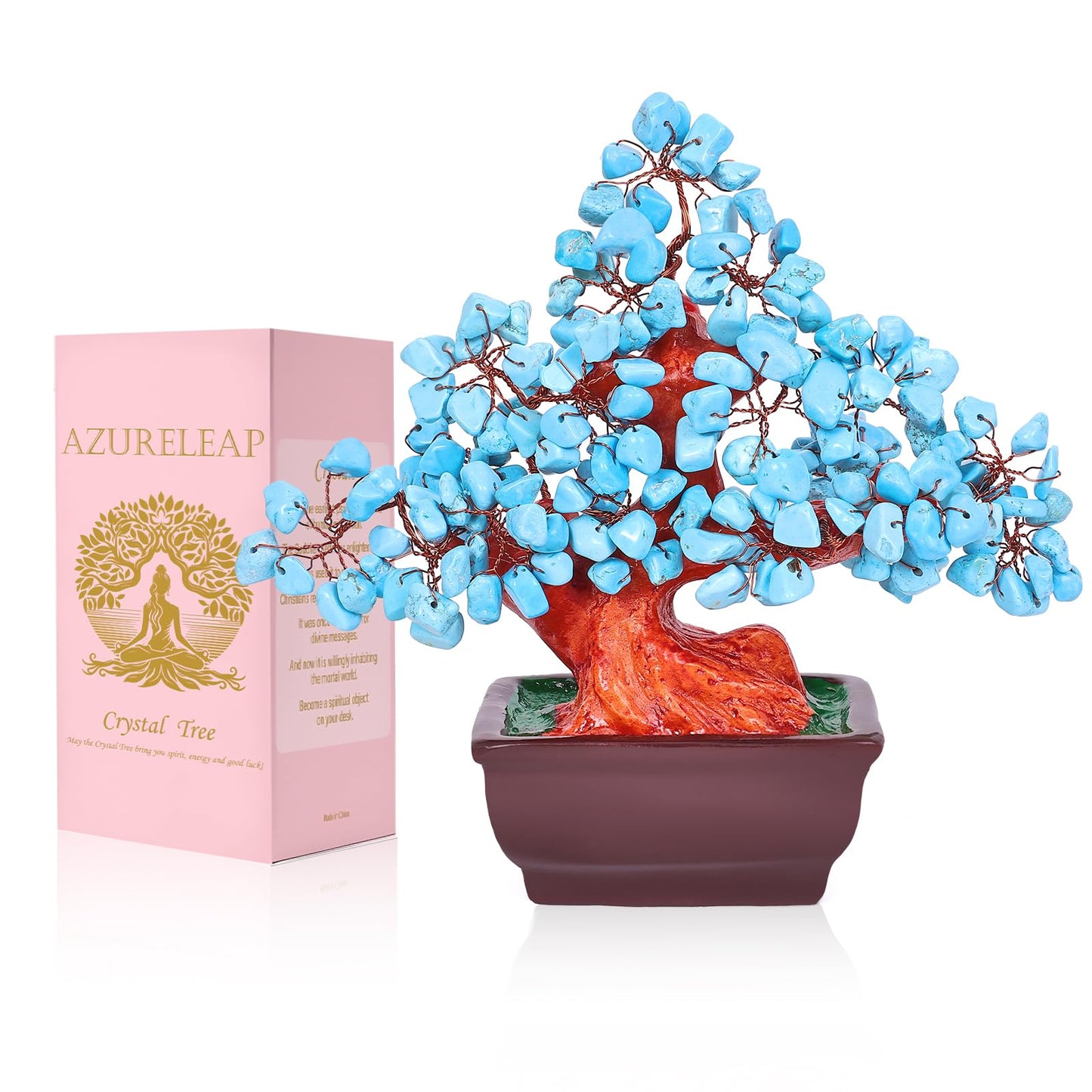 AzureLeap Feng Shui Quartz Crystal Money Tree Bonsai Style Decoration for Luck and Wealth (Blue)