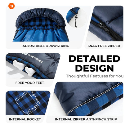 TANSTRIDER Cotton Flannel XXL Sleeping Bags for Adults Cold Weather Camping Sleeping Bag for Adults Kids Teens with Compression Sack,Camping Gear for Traveling,Hiking,Climbing,Outdoor,Indoor