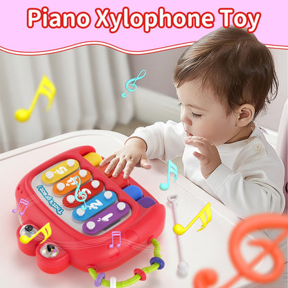 usrela 4 in 1 Baby Toy for 6 9 12 18 Month, Learning Toys for Babies 6-12 Months, Baby Busy Cube, Stacking Sorter, Pull String & Piano Xylophone Travel Toy, Birthday Gift for 1 2 Year Old