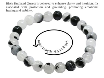 Amazing Gemstone Crystal Bracelet for Women Men's Gifts - Protection Healing Crystal Bracelet - 8mm Gemstone Beaded Stretchable Bracelet Pulseras Para Hombres Mujer Stocking Stuffers Mothers Day Gift (Black Rutilated Quartz)