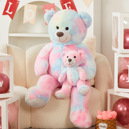 Tezituor Big Teddy Bear with Baby, 39 inch Large Mommy Teddy Bear with Baby, Giant Stuffed Bear for Kids, Girlfriend on Mother's Day, Valentine, Christmas, Baby Shower, Tie-dye Pink