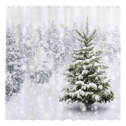 Allenjoy 72x72 inch Christmas Shower Curtain Set Natural Winter Forest Snowflake Snowfall Bathroom Curtain Durable Waterproof Fabric Bathtub Sets Home Decor